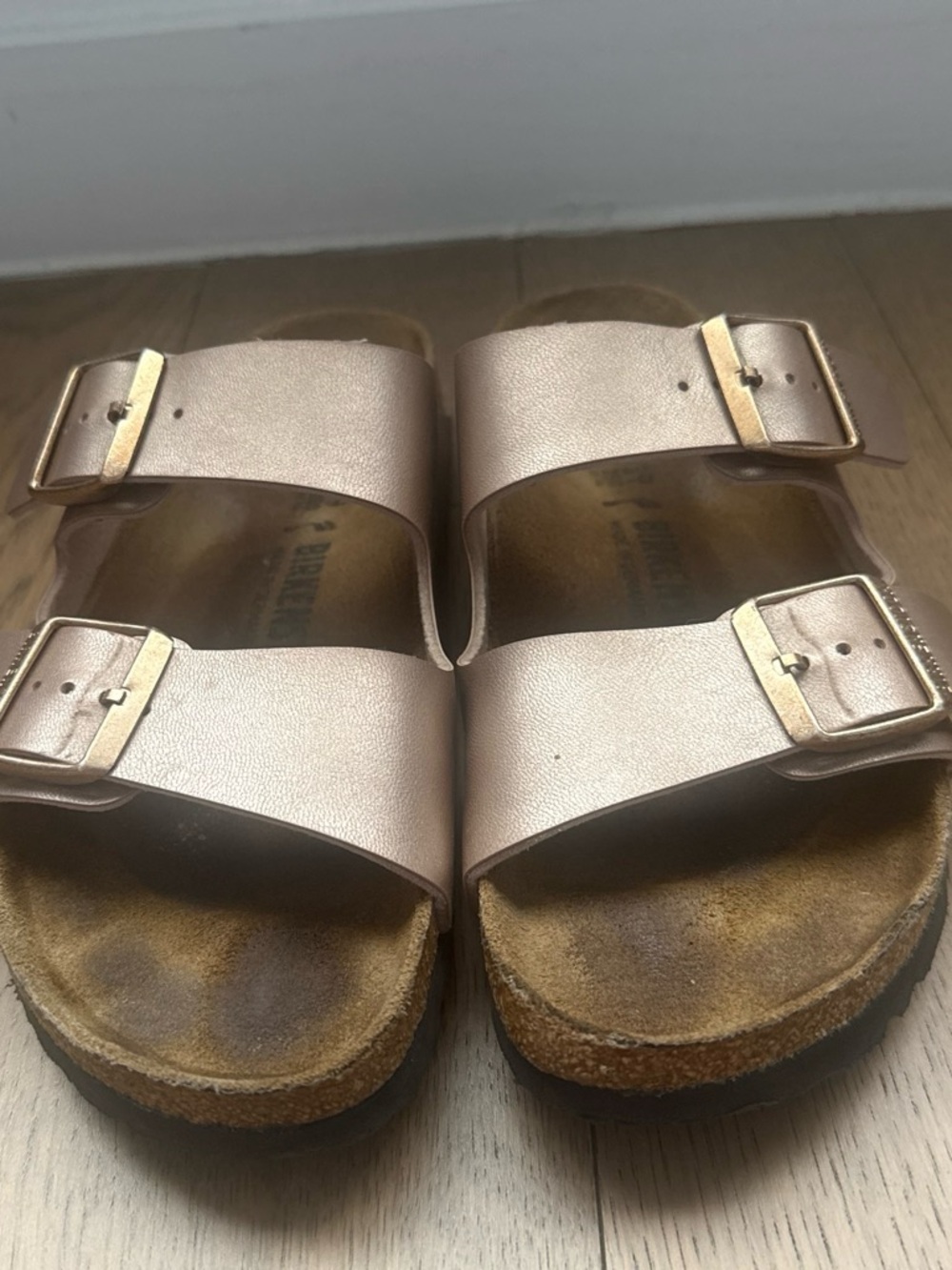 Birkenstock Metallic Rose Gold Arizona Sandals